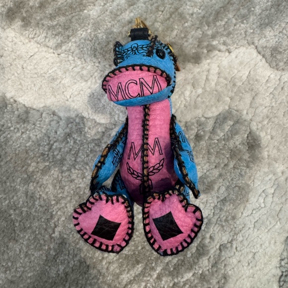 MCM Vibrant Blue and Pink Dragon Bag Charm - Picture 2 of 6
